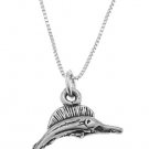 STERLING SILVER BROAD BILL FISH / SWORDFISH CHARM WITH 16 inch BOX CHAIN NECKLACE