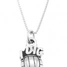 STERLING SILVER  I DIG VOLLEYBALL CHARM WITH 16 inch BOX CHAIN NECKLACE