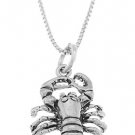 STERLING SILVER SEAFOOD LOBSTER CHARM WITH 16 INCH BOX CHAIN NECKLACE