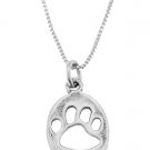 STERLING SILVER CUT OUT PAW PRINT / ANIMAL PRINT CHARM WITH 16 INCH BOX CHAIN NECKLACE