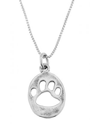 STERLING SILVER CUT OUT PAW PRINT / ANIMAL PRINT CHARM WITH 16 INCH BOX CHAIN NECKLACE