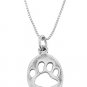 STERLING SILVER CUT OUT PAW PRINT / ANIMAL PRINT CHARM WITH 16 INCH BOX CHAIN NECKLACE