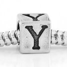 STERLING SILVER ALPHABET INITIAL Y CUBE EUROPEAN BEAD