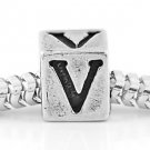 STERLING SILVER ALPHABET INITIAL V CUBE EUROPEAN BEAD