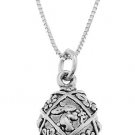 STERLING SILVER DECORATIVE EASTER EGG WITH RABBIT CHARM WITH 16 inch BOX CHAIN NECKLACE