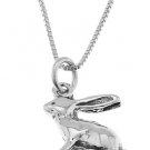 STERLING SILVER LONG EAR BUNNY RABBIT CHARM WITH 16 inch BOX CHAIN NECKLACE
