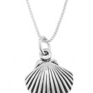 STERLING SILVER OCEAN SEASHELL / SEA SHELL CHARM WITH 16 inch BOX CHAIN NECKLACE