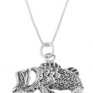STERLING SILVER OPEN MOUTH BASS FISH CHARM WITH 16 inch BOX CHAIN NECKLACE