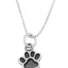 STERLING SILVER ANIMAL PAW PRINT / DOG PAW CHARM WITH 16 inch BOX CHAIN NECKLACE