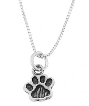 STERLING SILVER ANIMAL PAW PRINT / DOG PAW CHARM WITH 16 inch BOX CHAIN NECKLACE