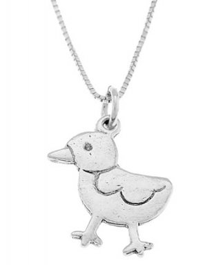 STERLING SILVER EASTER CHICK / DUCK CHARM WITH 16 inch BOX CHAIN NECKLACE