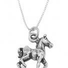 STERLING SILVER WALKING HORSE / PRANCING HORSE CHARM WITH 16 inch BOX CHAIN NECKLACE