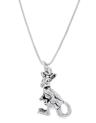 STERLING SILVER KANGAROO WITH JOEY IN POCKET CHARM WITH 16 inch BOX CHAIN NECKLACE