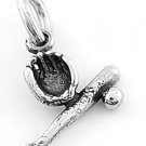 STERLING SILVER BASEBALL GLOVE BAT & BALL CHARM/PENDANT