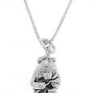STERLING SILVER PANDA BEAR EATING BAMBOO LEAF CHARM WITH 16 inch BOX CHAIN NECKLACE