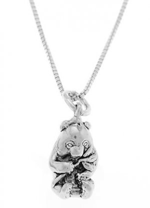 STERLING SILVER PANDA BEAR EATING BAMBOO LEAF CHARM WITH 16 inch BOX CHAIN NECKLACE
