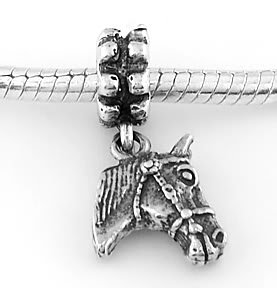 STERLING SILVER DANGLE HORSE HEAD EUROPEAN BEAD