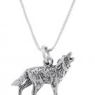 STERLING SILVER WOLF / COYOTE HOWLING AT THE MOON CHARM WITH 16 inch BOX CHAIN NECKLACE