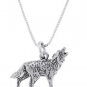 STERLING SILVER WOLF / COYOTE HOWLING AT THE MOON CHARM WITH 16 inch BOX CHAIN NECKLACE