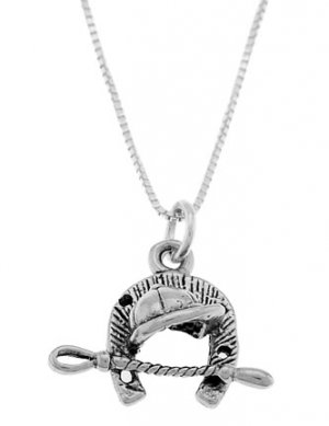 STERLING SILVER EQUESTRIAN HORSE BACK RIDING TOOLS CHARM WITH 16 inch BOX CHAIN NECKLACE