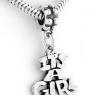 STERLING SILVER DANGLE IT'S A GIRL EUROPEAN  BEAD