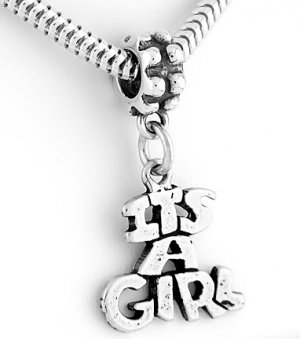 STERLING SILVER DANGLE IT'S A GIRL EUROPEAN  BEAD