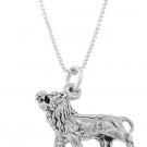 STERLING SILVER FEROCIOUS STRONG LION CHARM WITH 16 inch BOX CHAIN NECKLACE