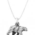 STERLING SILVER GRIZZLY BEAR CHARM WITH 16 inch BOX CHAIN NECKLACE