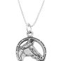 STERLING SILVER HORSE HEAD INSIDE THE HORSESHOE CHARM WITH 16 inch BOX CHAIN NECKLACE