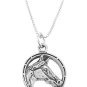 STERLING SILVER HORSE HEAD INSIDE THE HORSESHOE CHARM WITH 16 inch BOX CHAIN NECKLACE