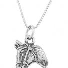 STERLING SILVER DOUBLE SIDED HORSE HEAD CHARM WITH 16 inch BOX CHAIN NECKLACE