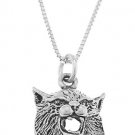 STERLING SILVER BOB CAT HEAD / BOBCAT HEAD CHARM WITH 16 inch BOX CHAIN NECKLACE