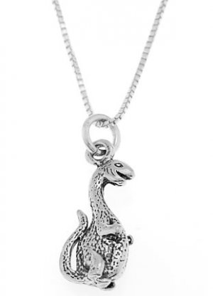 STERLING SILVER DINOSAUR / DINO CHARM WITH 16 inch BOX CHAIN NECKLACE