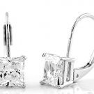 STERLING SILVER CZ PRINCESS CUT LEVERBACK EARRINGS 6MM