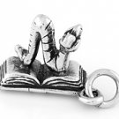 STERLING SILVER 3D OPEN BOOK & BOOKWORM CHARM/PENDANT