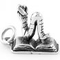 STERLING SILVER 3D OPEN BOOK & BOOKWORM CHARM/PENDANT