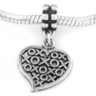 STERLING SILVER DANGLE XOXO HEART HUGS & KISSES EUROPEAN BEAD