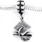 STERLING  SILVER DANGLE GRADUATES HAT & DIPLOMA EUROPEAN BEAD