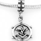 STERLING SILVER DANGLE CAPTAIN'S WHEEL W/ ANCHOR EUROPEAN BEAD