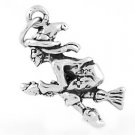 STERLING SILVER WITCH FLYING ON A BROOM CHARM/PENDANT