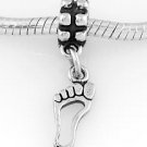 STERLING SILVER DANGLE FOOTPRINT OUTLINE EUROPEAN BEAD