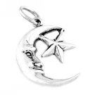 STERLING SILVER MOON WITH STAR CHARM WITH 16" BOX CHAIN