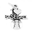 STERLING SILVER I LOVE BASEBALL CHARM W/ 16" BOX CHAIN