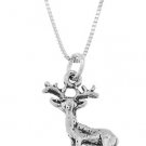 STERLING SILVER STANDING EIGHT POINT BUCK DEER CHARM WITH 16 inch BOX CHAIN NECKLACE