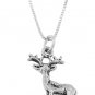 STERLING SILVER STANDING EIGHT POINT BUCK DEER CHARM WITH 16 inch BOX CHAIN NECKLACE