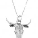 STERLING SILVER BULL HEAD / BULLHEAD CHARM WITH 16 inch BOX CHAIN NECKLACE