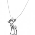STERLING SILVER MOOSE ELK CHARM WITH 16 inch BOX CHAIN NECKLACE