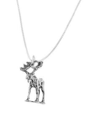 STERLING SILVER MOOSE ELK CHARM WITH 16 inch BOX CHAIN NECKLACE