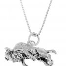 STERLING SILVER BUFFALO KICKING ON HIS BACK LEGS CHARM WITH 16 inch BOX CHAIN NECKLACE