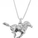 STERLING SILVER RUNNING MUSTANG STALLION HORSE CHARM WITH 16 inch BOX CHAIN NECKLACE